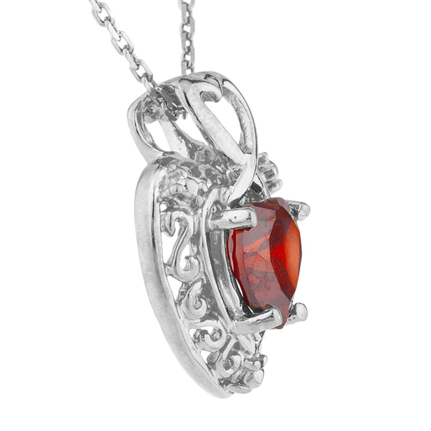 14Kt Gold Garnet Heart Design Pendant Necklace