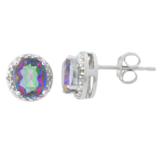 2 Ct Natural Mystic Topaz & Diamond Round Stud Earrings 14Kt White Gold