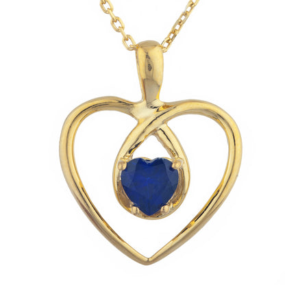 14Kt Gold Blue Sapphire Heart Design Pendant Necklace