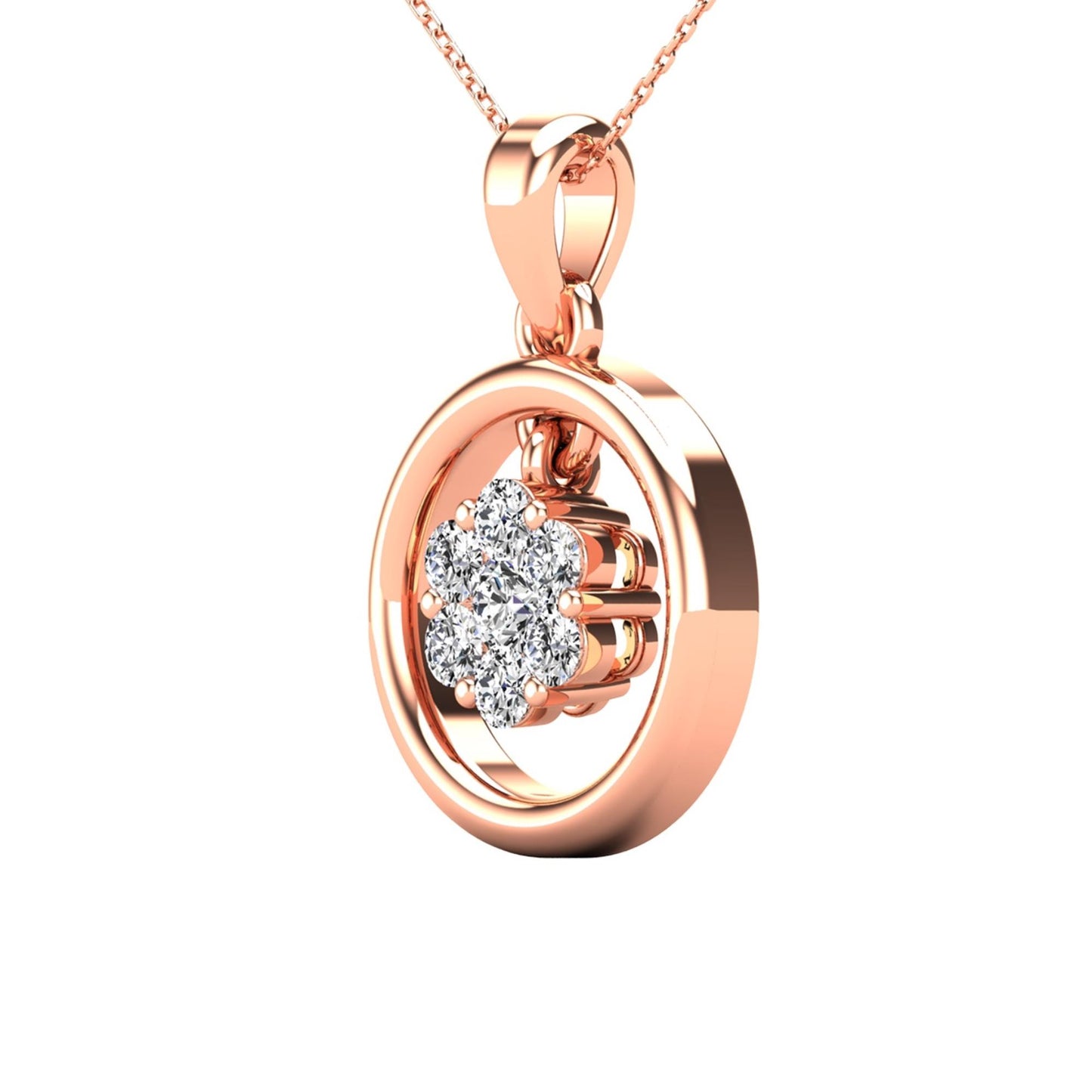 14Kt Rose Gold Genuine Natural Diamond Floating Round Pendant Necklace