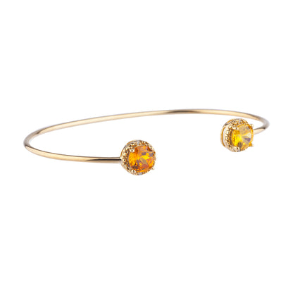 14Kt Gold Orange & Yellow Citrine Diamond Round Bangle Bracelet