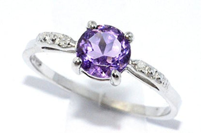 1 Ct Amethyst & Diamond Round Ring .925 Sterling Silver Rhodium Finish