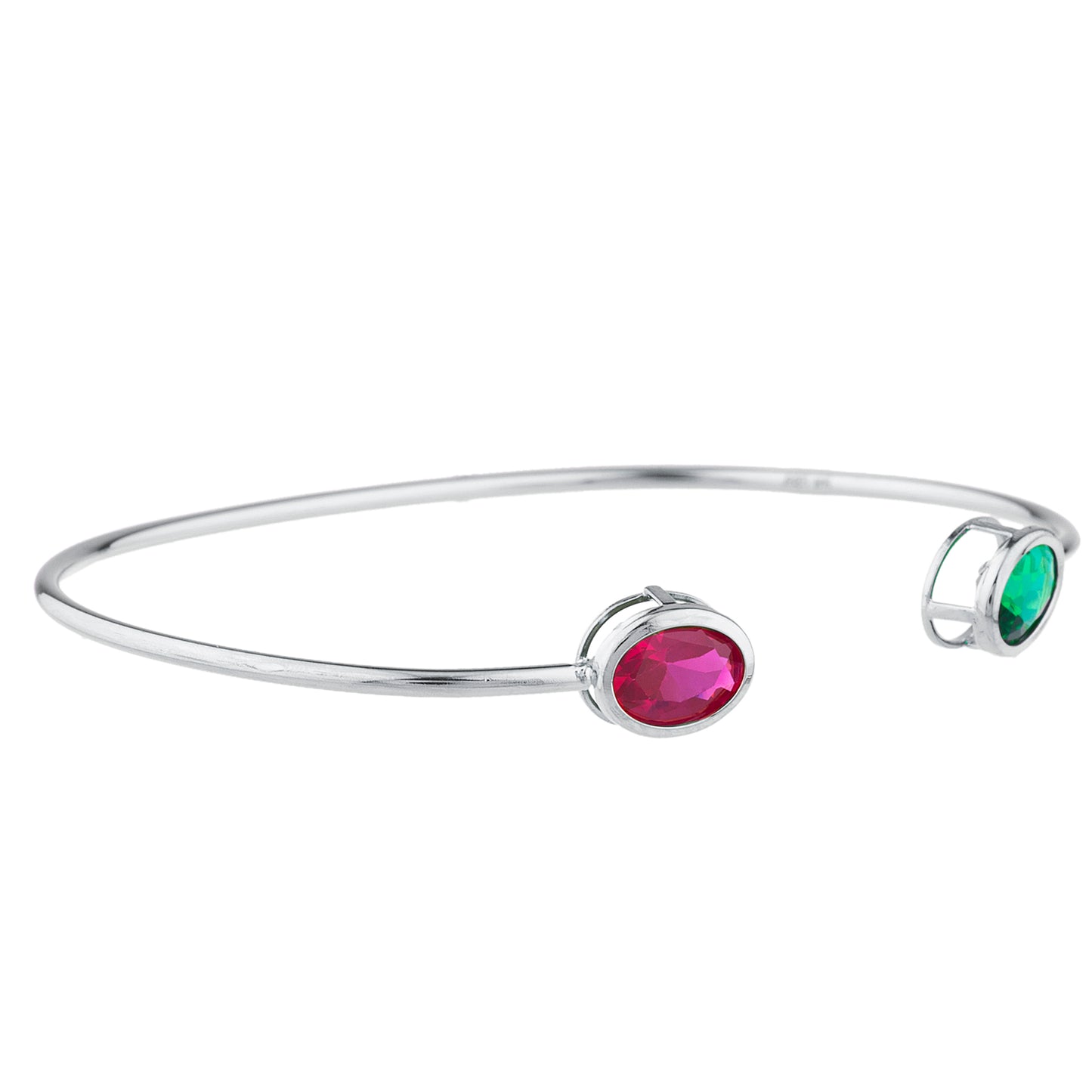 14Kt Gold Ruby & Emerald Oval Bezel Bangle Bracelet