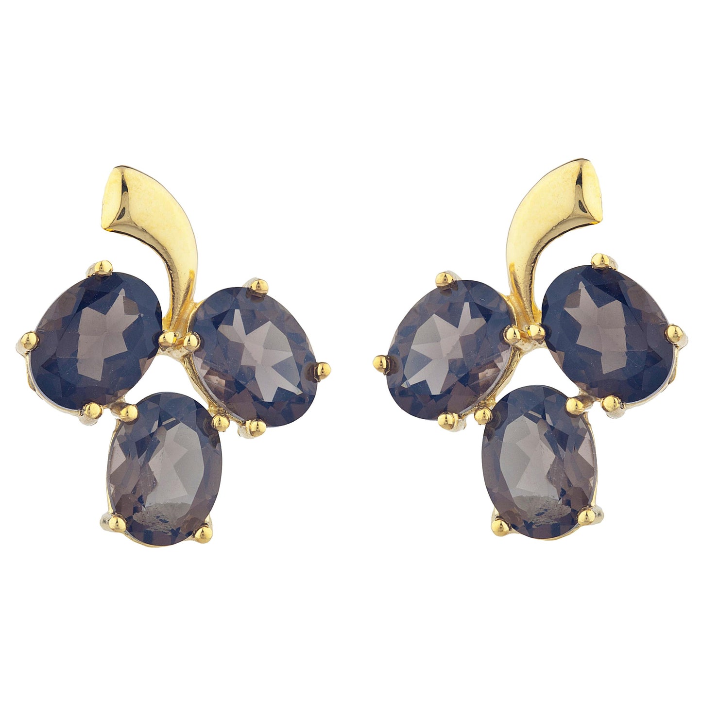 14Kt Yellow Gold Plated Genuine Smoky Topaz Oval Design Stud Earrings