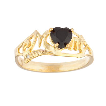 14Kt Gold Genuine Black Onyx & Diamond Heart Mom Ring