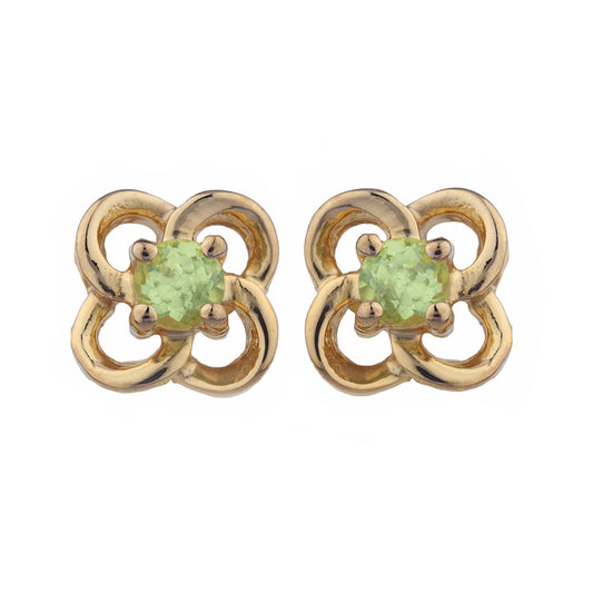 14Kt Gold Peridot Love Knot Stud Earrings