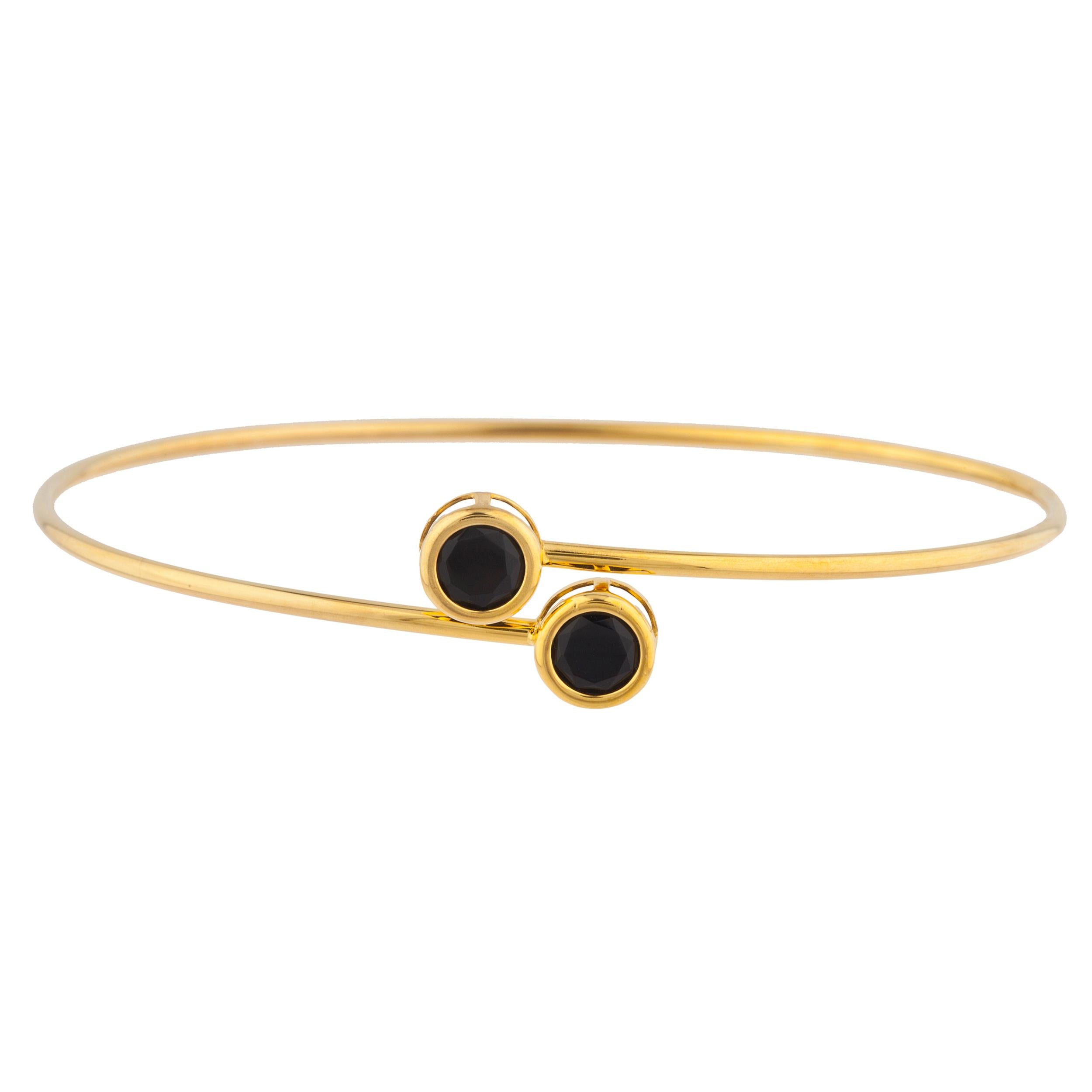 14Kt Gold Genuine Black Onyx Round Bezel Bangle Bracelet