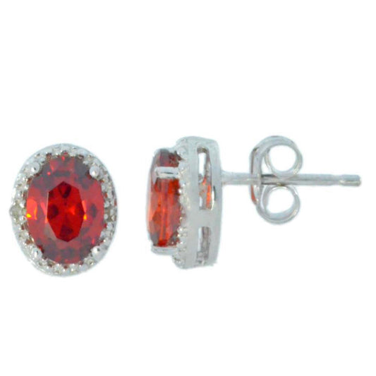 2 Ct Garnet Oval Diamond Stud Earrings .925 Sterling Silver