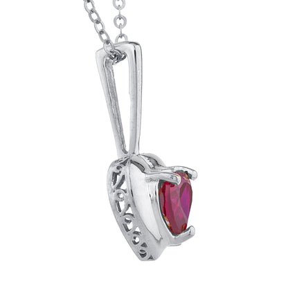 Created Ruby & Diamond Heart Pendant .925 Sterling Silver