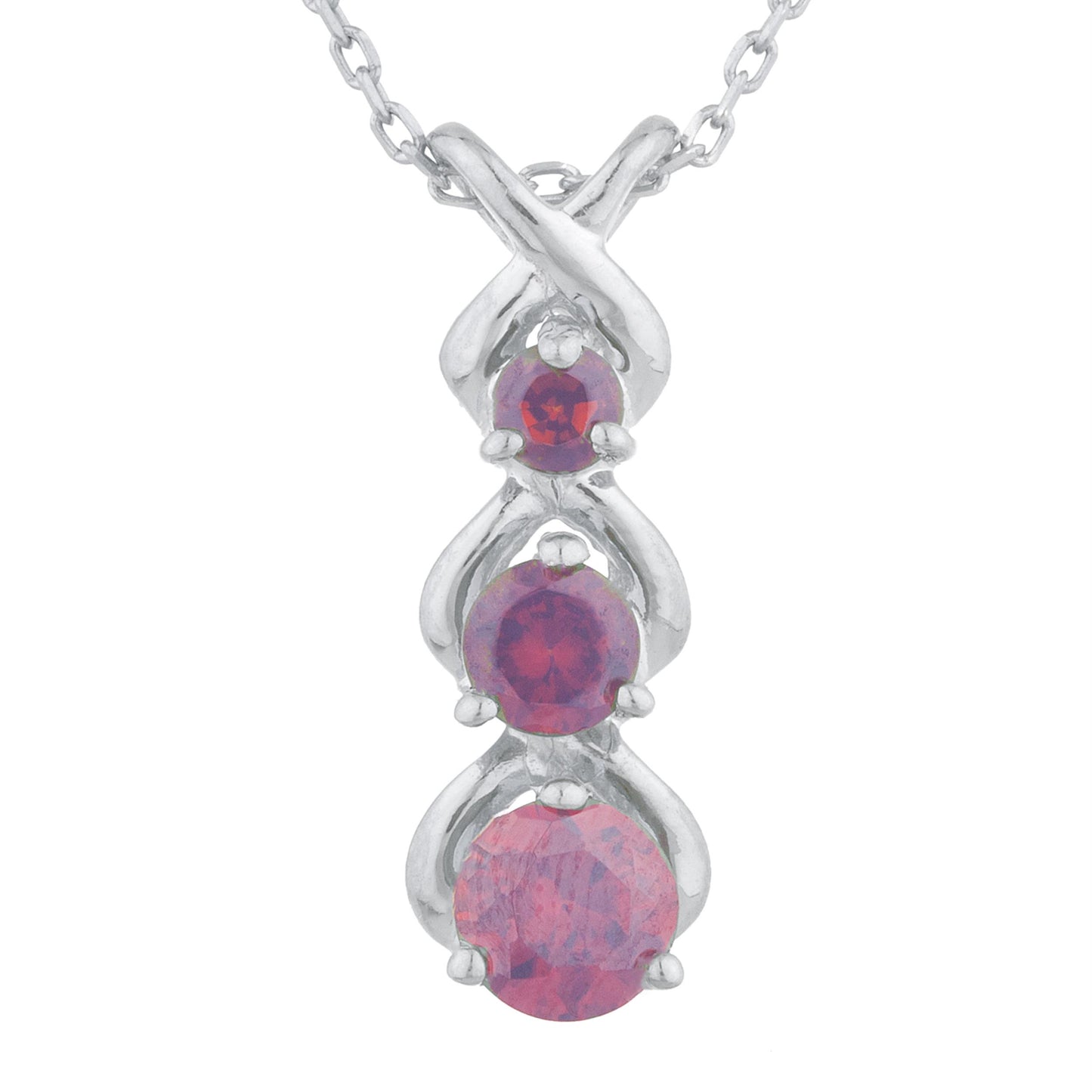 Garnet Round Past Present Future Pendant .925 Sterling Silver