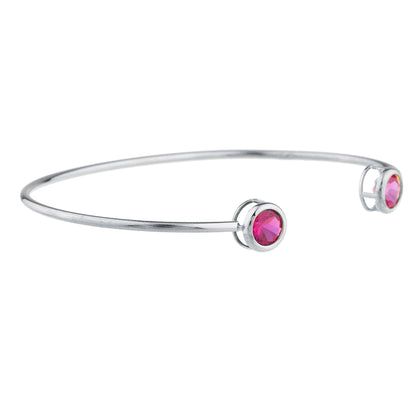 Created Ruby & Pink Sapphire Round Bezel Bangle Bracelet .925 Sterling Silver