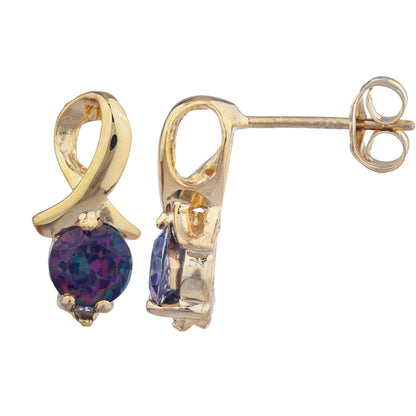 14Kt Gold Natural Mystic Topaz & Diamond Round Design Stud Earrings