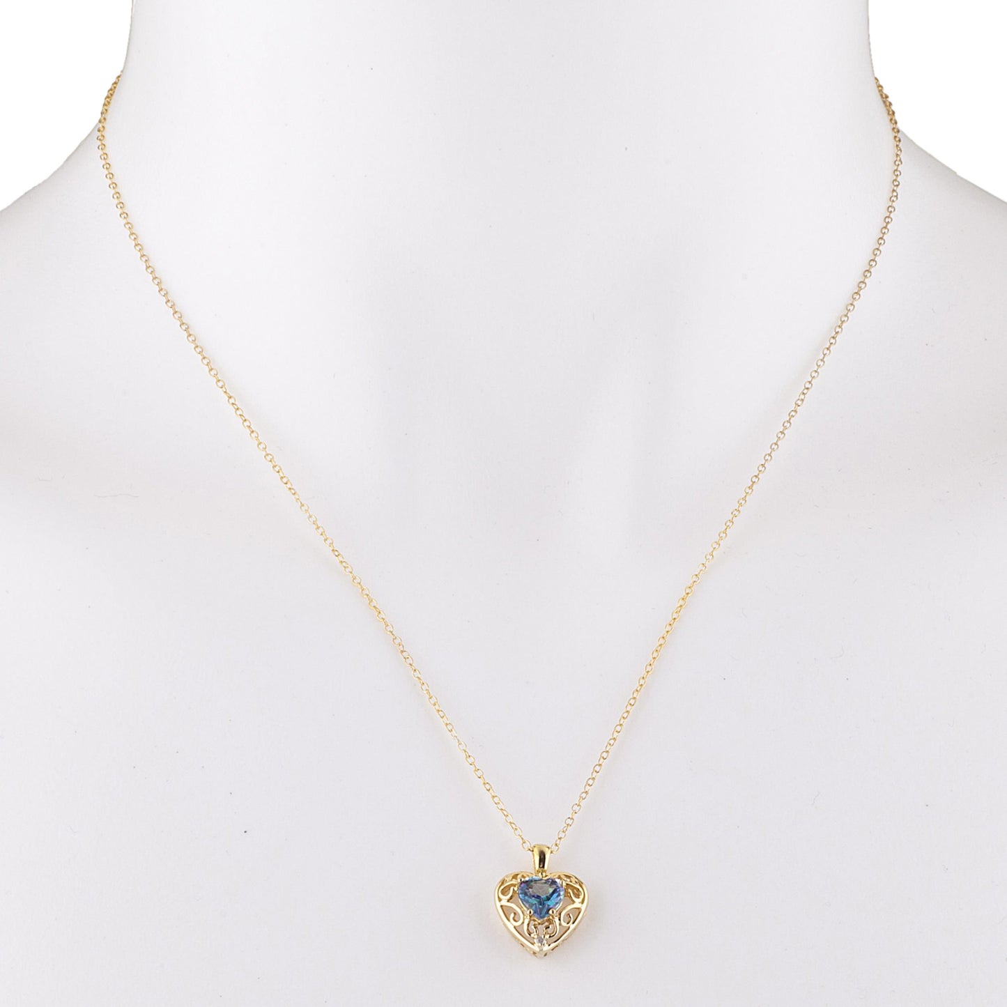 14Kt Gold Natural Blue Mystic Topaz & Diamond Heart LOVE ENGRAVED Pendant Necklace