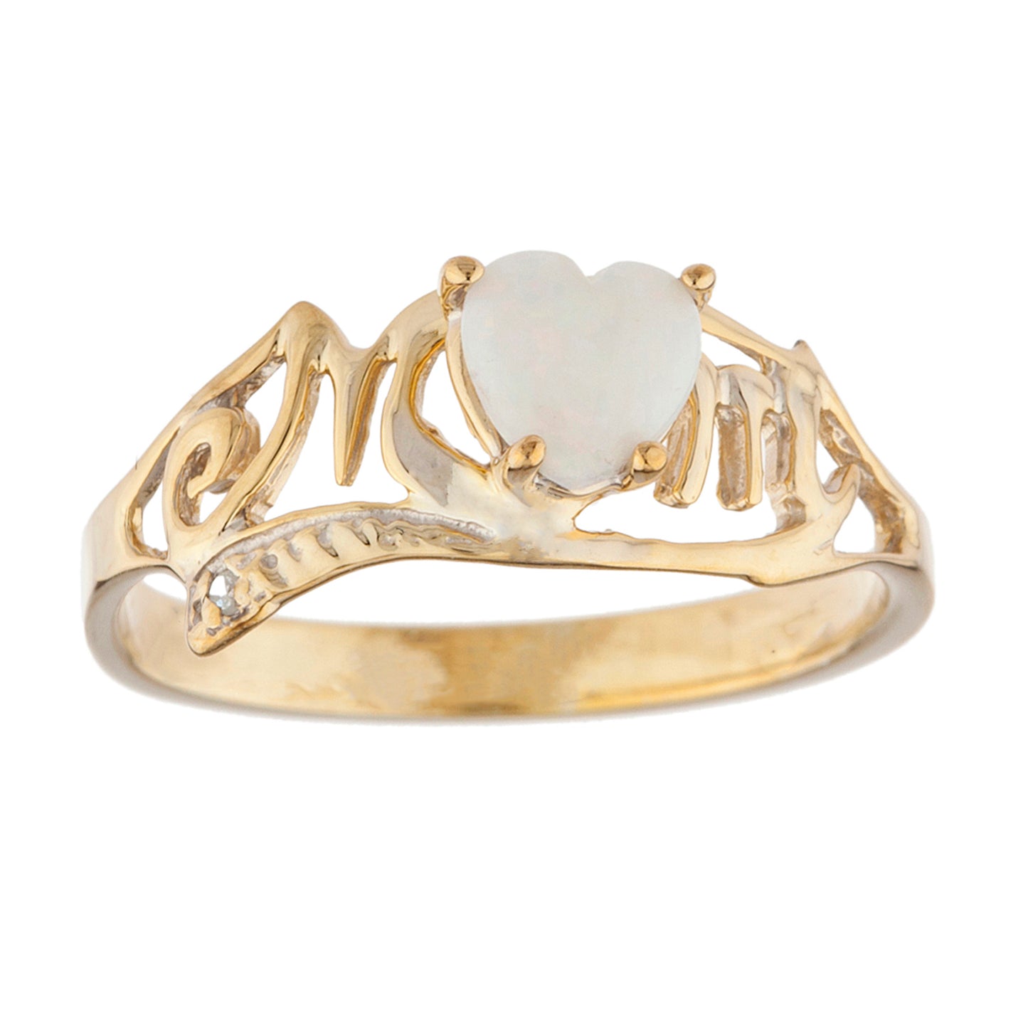 14Kt Gold Genuine Opal & Diamond Heart Mom Ring