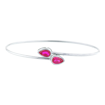 2 Ct Created Ruby Pear Bezel Bangle Bracelet .925 Sterling Silver