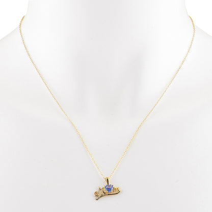 14Kt Yellow Gold Plated Tanzanite & Diamond Heart Mom Pendant