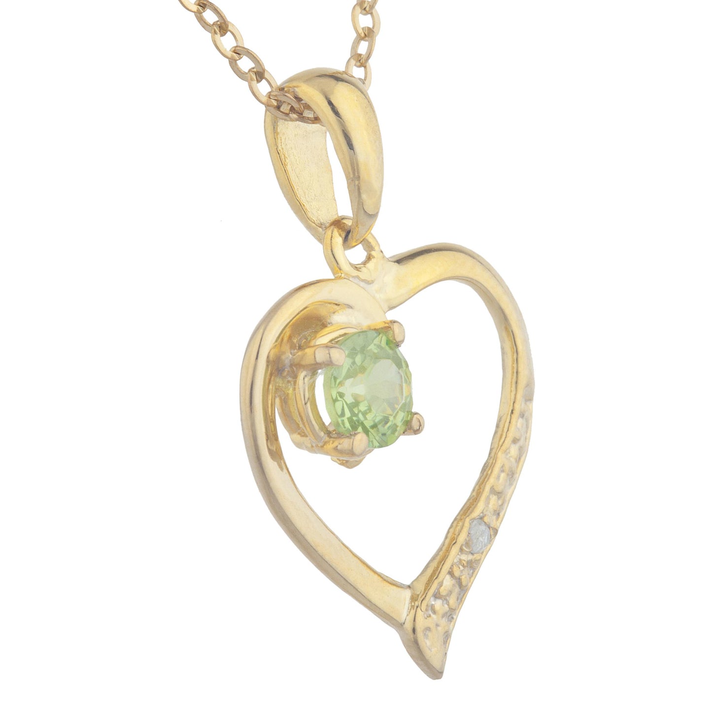 14Kt Yellow Gold Plated Peridot & Diamond Heart Pendant