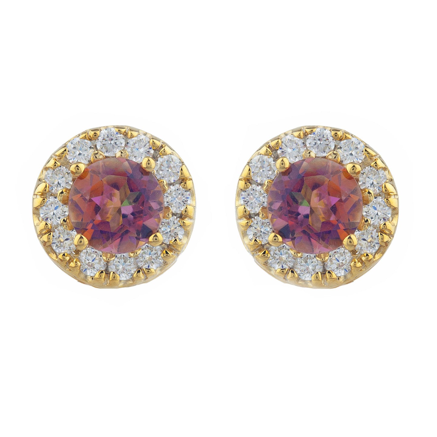 14Kt Gold 1 Ct Natural Ecstasy Mystic Topaz Halo Design Stud Earrings