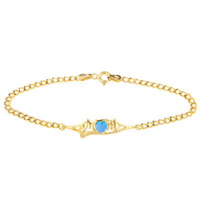 Blue Opal & Diamond Heart Mom Bracelet 14Kt Yellow Gold Plated Over .925 Sterling Silver