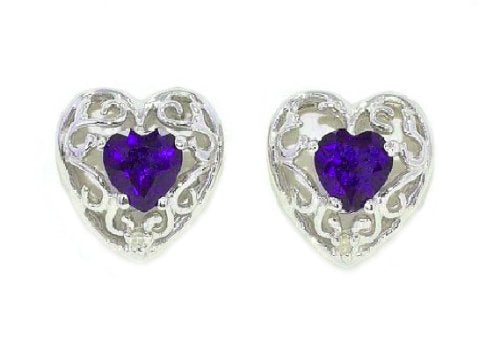 1 Ct Amethyst Heart LOVE Diamond Stud Earrings .925 Sterling Silver