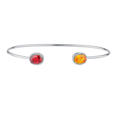 Garnet & Citrine Diamond Bangle Oval Bracelet .925 Sterling Silver Rhodium Finish