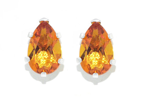 2 Carat Citrine Pear Shape Stud Earrings .925 Sterling Silver