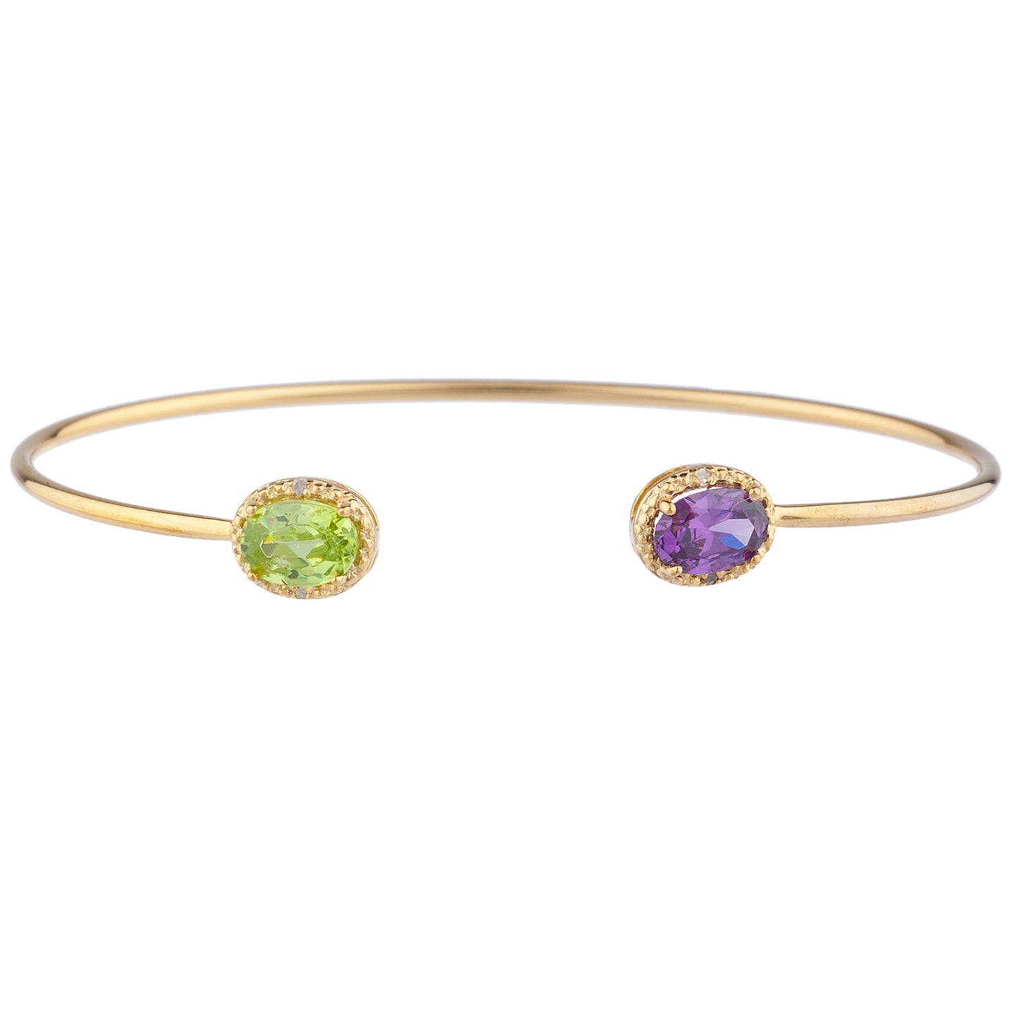 Alexandrite & Peridot Diamond Bangle Oval Bracelet 14Kt Yellow Gold Plated Over .925 Sterling Silver