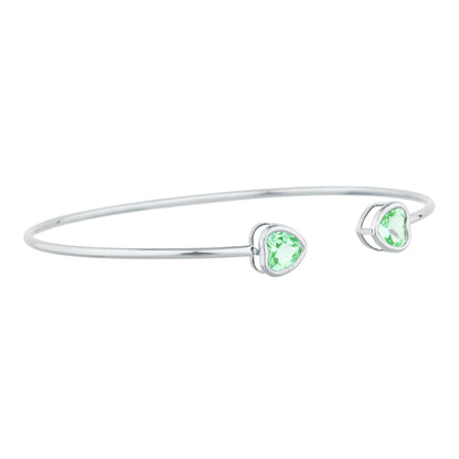 2 Ct Green Sapphire Heart Bezel Bangle Bracelet .925 Sterling Silver