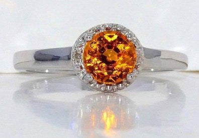 1 Ct Citrine & Diamond Round Ring .925 Sterling Silver Rhodium Finish