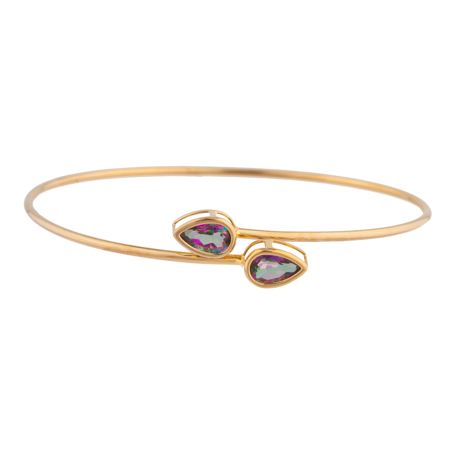 14Kt Gold Natural Mystic Topaz Pear Bezel Bangle Bracelet