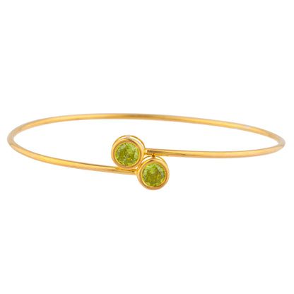 14Kt Gold Peridot Round Bezel Bangle Bracelet