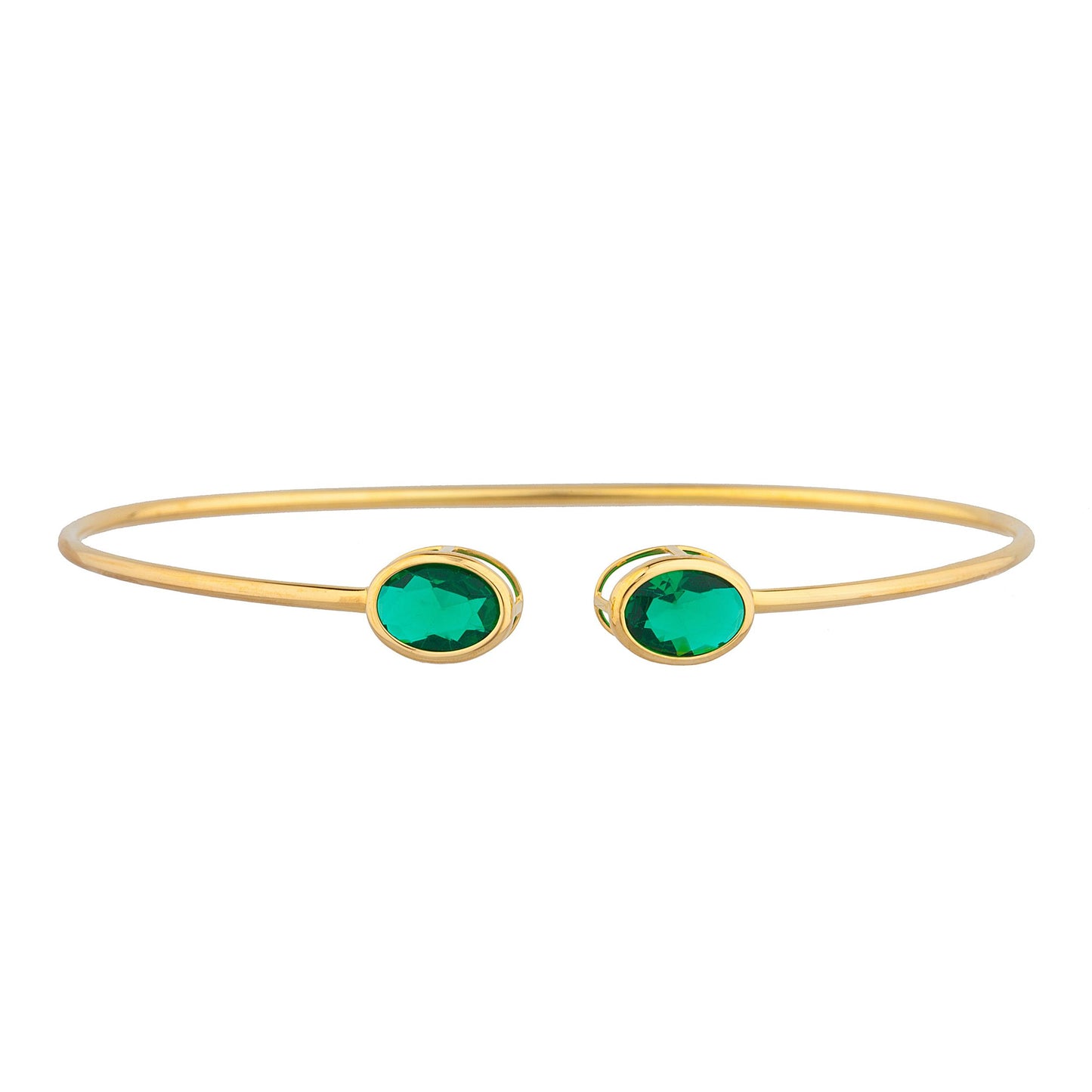 14Kt Gold Emerald Oval Bezel Bangle Bracelet