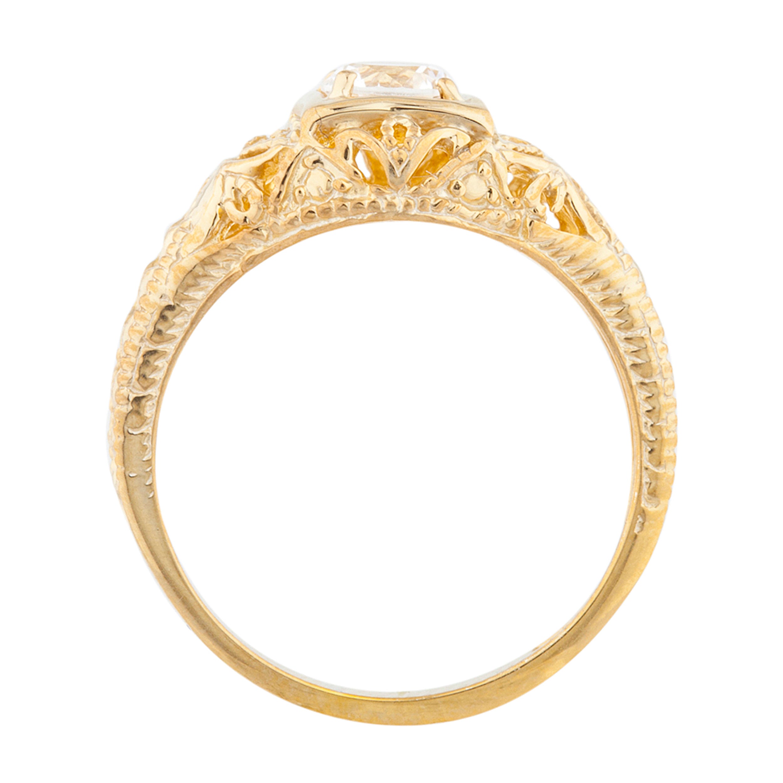 14Kt Gold Blue Topaz & Diamond Design Round Ring
