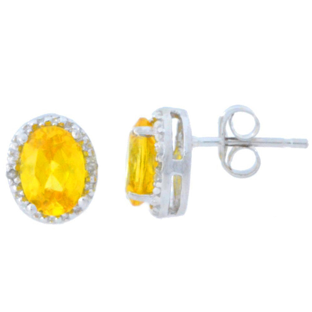 2 Ct Citrine Oval Diamond Stud Earrings .925 Sterling Silver