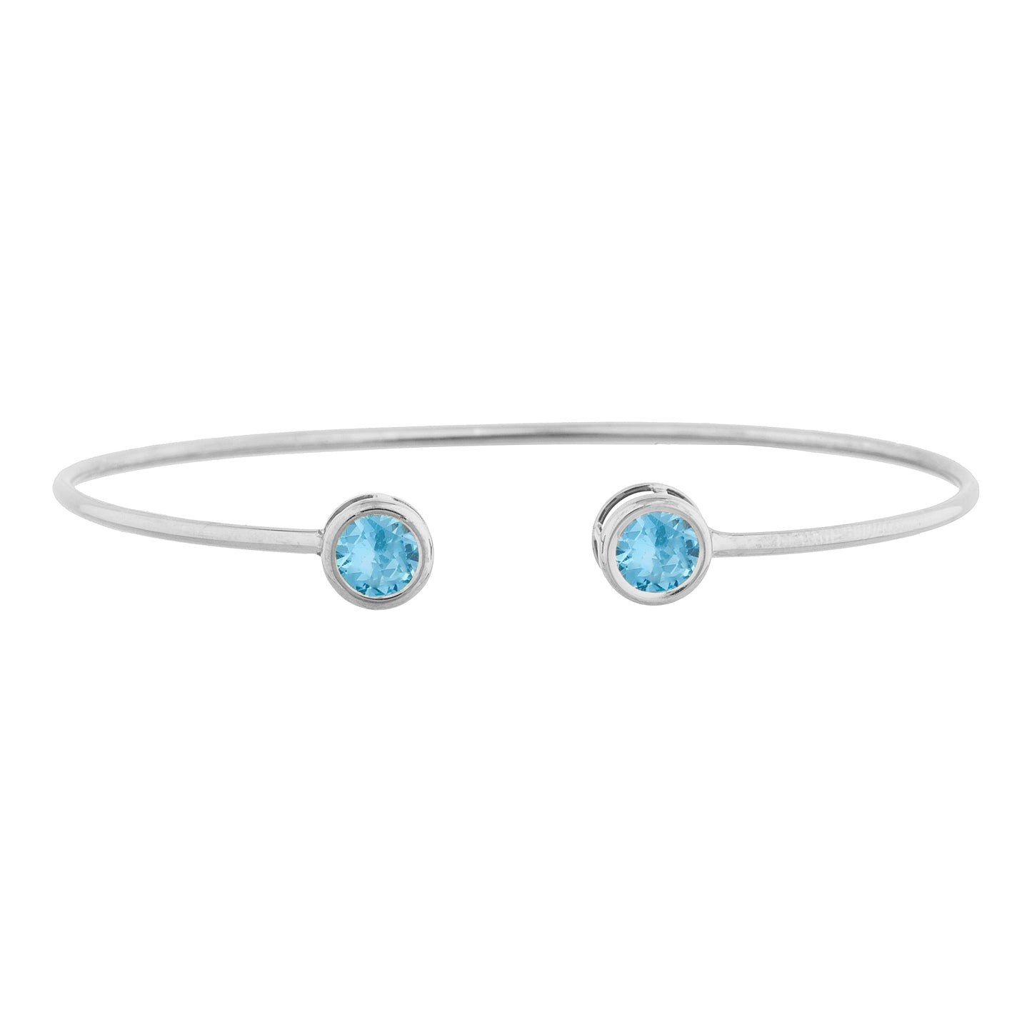 14Kt Gold Blue Topaz Round Bezel Bangle Bracelet