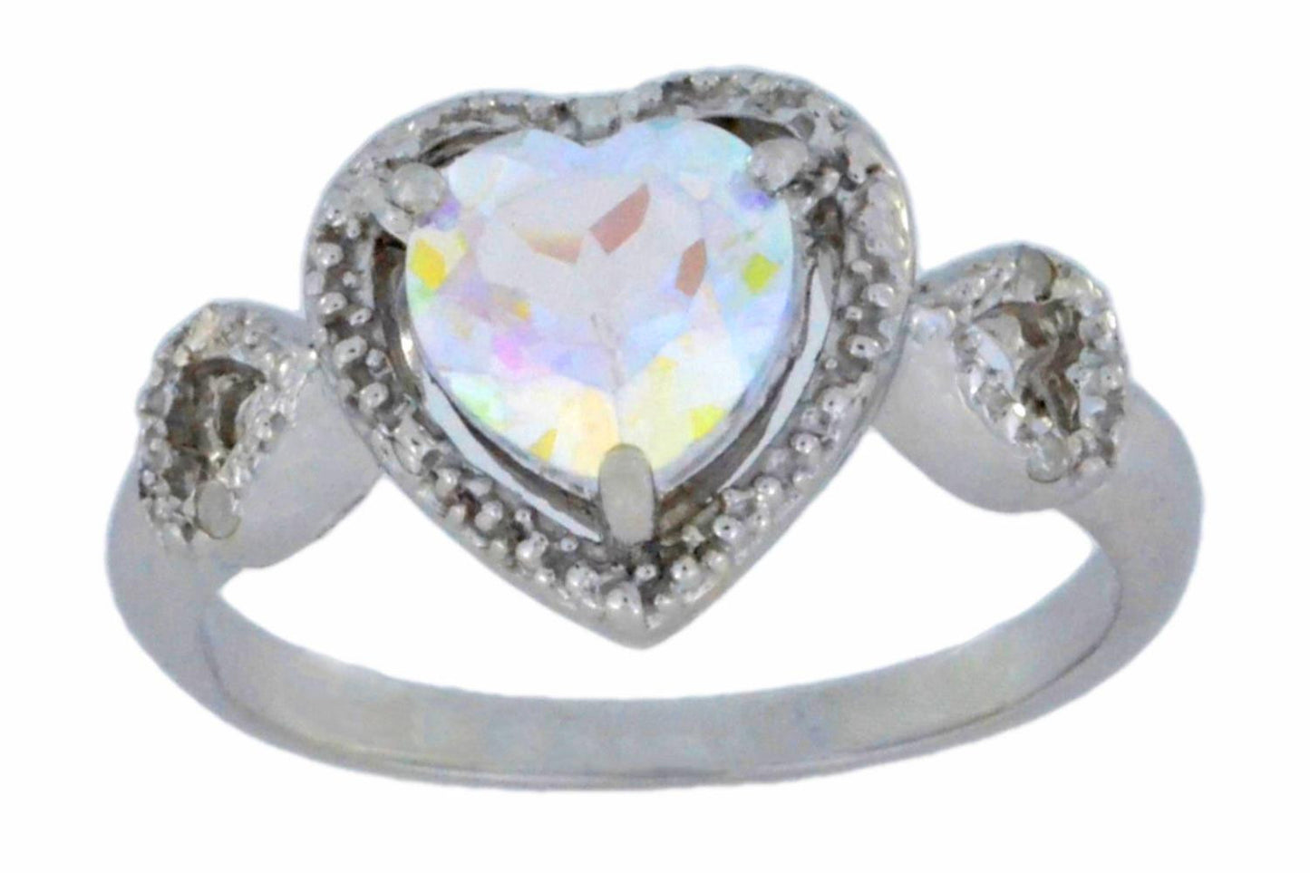 1.5 Ct Mercury Mist Mystic Topaz & Diamond Heart Ring .925 Sterling Silver Rhodium Finish