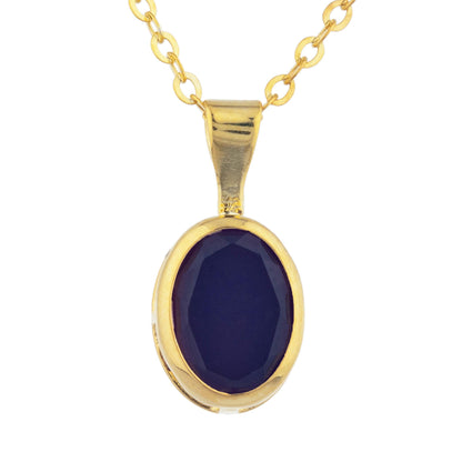 14Kt Gold Genuine Black Onyx Oval Bezel Pendant Necklace