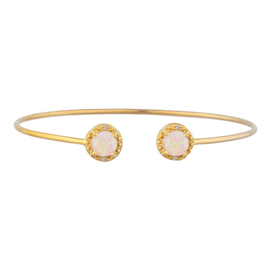 14Kt Yellow Gold Plated Pink Opal & Diamond Round Bangle Bracelet