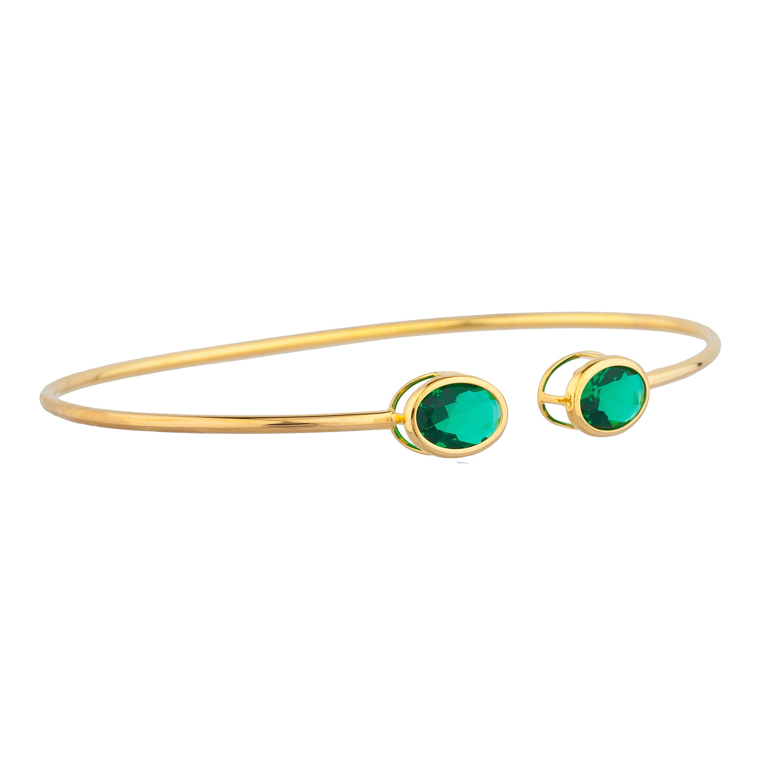 14Kt Gold Emerald Oval Bezel Bangle Bracelet