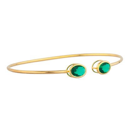 14Kt Gold Emerald Oval Bezel Bangle Bracelet