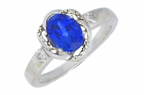 2 Ct Blue Sapphire & Diamond Oval Ring .925 Sterling Silver Rhodium Finish