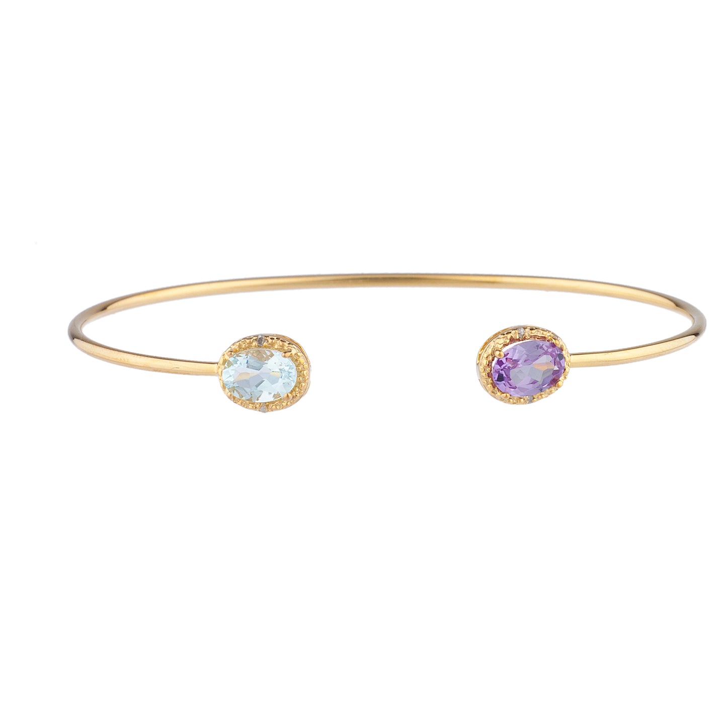 14Kt Gold Aquamarine & Alexandrite Diamond Oval Bangle Bracelet