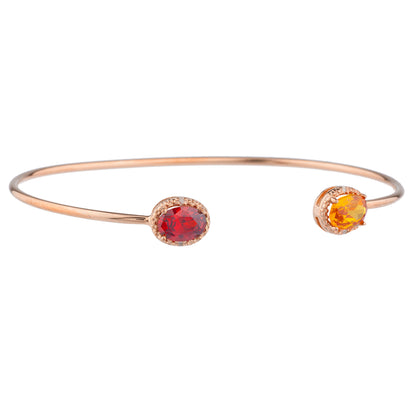 Garnet & Citrine Diamond Bangle Oval Bracelet 14Kt Rose Gold Plated Over .925 Sterling Silver