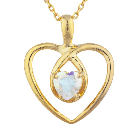 14Kt Gold Natural Mercury Mist Mystic Topaz Heart Design Pendant Necklace