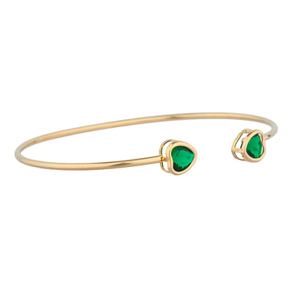 14Kt Gold Emerald Heart Bezel Bangle Bracelet