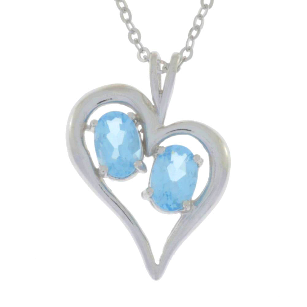 1 Ct Blue Topaz Oval Heart Pendant .925 Sterling Silver