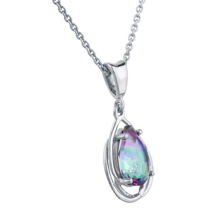 14Kt Gold 2 Ct Natural Mystic Topaz Pear Teardrop Design Pendant Necklace