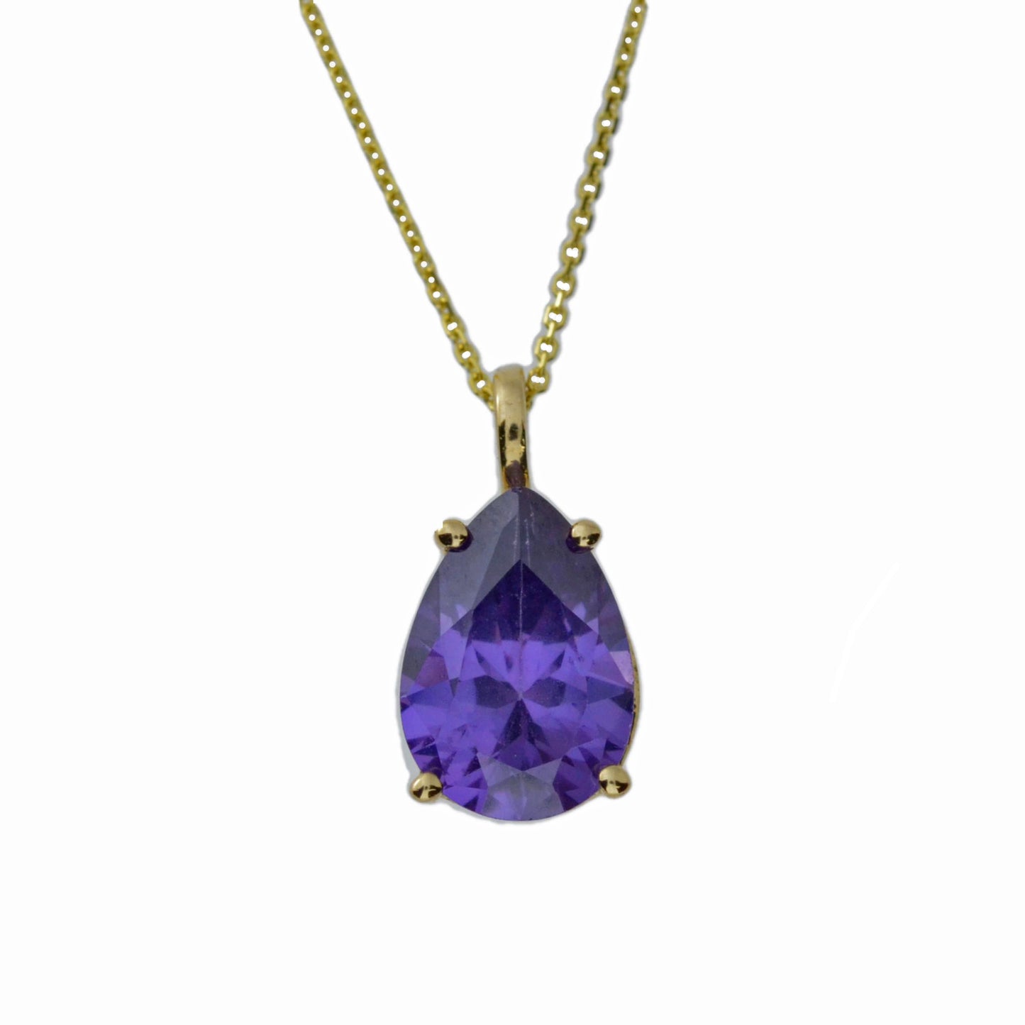 14Kt Gold Amethyst Teardrop Pendant Necklace