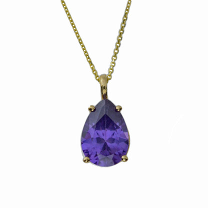 14Kt Gold Amethyst Teardrop Pendant Necklace