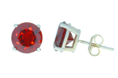 14Kt White Gold Garnet Round Stud Earrings